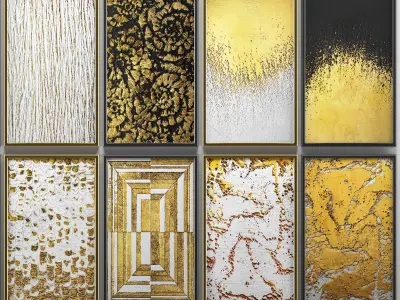 Collection of paintings with gold for walls 4 3D model