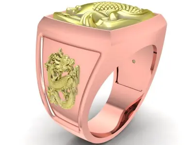 Luxury Two Tone Sculpted Koi Fish Signet Ring for Men 3362 3D print model