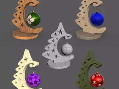 Christmas Tree Decor with 4 texture variations 3D model