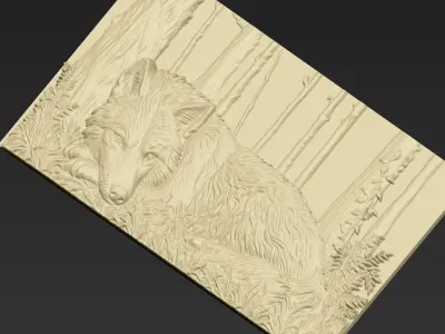 A Sleeping Wolf in the Forest A125 3D print model