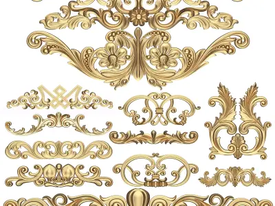 Collection of Carved Plaster Molding Decorations Low-poly 3D model