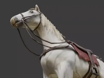 Animated White Horse with saddle Low-poly 3D model