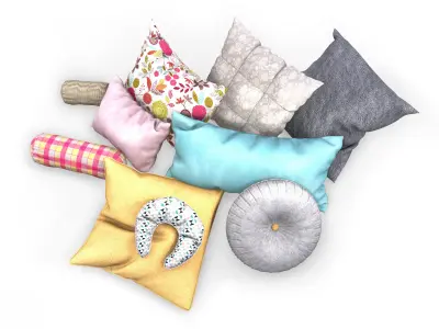 Pillow Set with flowers 3D model