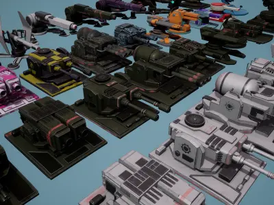 Heavy Stationary Guns Pack Low-poly 3D model