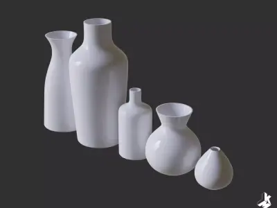 Set of White Ceramic Vases 3D model