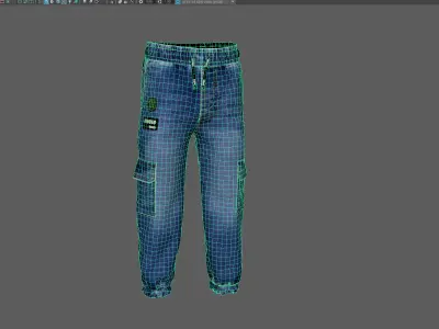 Kids Denim Jeans Pant Low-poly PBR game AR VR Low-poly 3D model