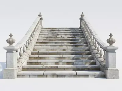 Classic Stone Staircase Balustrade Ornate Garden Steps 3D Model Low-poly 3D model