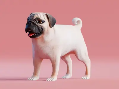 Low poly - Stylized dog - Pug Low-poly 3D model