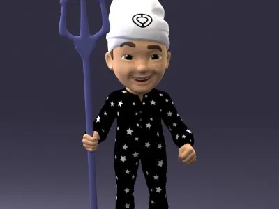 000295 3D Cartoon Character Boy with Trident 1013 3dp 3D print model