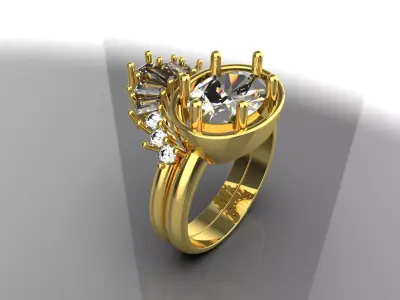 Oval Diamond Engagement STL 3DM ring model wr0014 3D print model