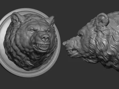 Bear grin roar head 3D print model
