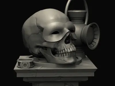 Green Lanter Skull on pedestal 3D print model