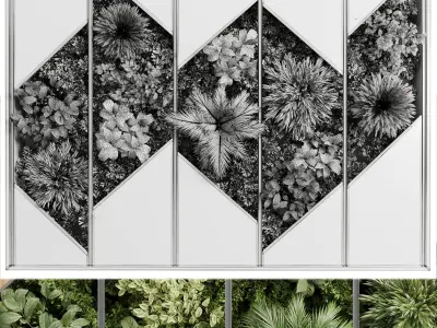 plants set partition in wooden frame - Vertical graden Low-poly 3D model