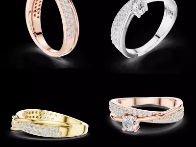 Luxury Diamond Ring CAD Design Set for Gold and Silver 3D print model