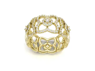 Openwork Flower Diamond Wide Band 3D print model