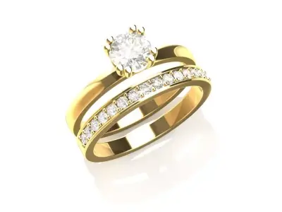 Solitaire and Wedding band Rings Free 3D print model