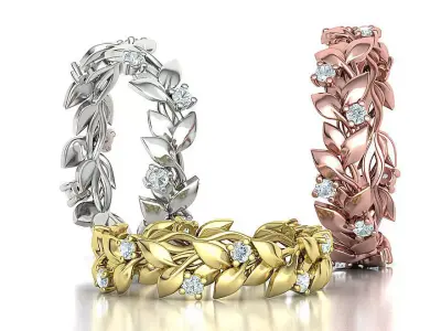 Floral Leaves Eternity Rings Collection 7US 8US 9US sizes 3D Model Pack