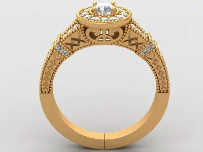 Engagement Pattern Diamond Gold Ring 3D print model