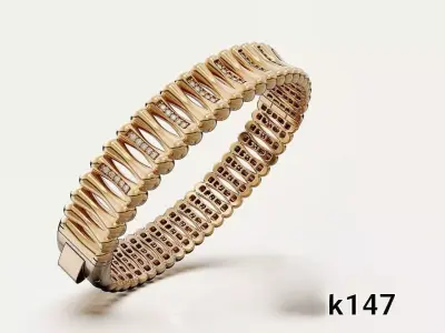 Modern Stone-Set Flexible Gold Bracelet 3D Model 3D print model