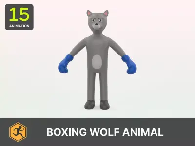 Boxing Wolf Animal Animated Low-poly 3D model