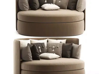 Petrol Blue Seater Round Velvet Sofa 3d model Low-poly 3D model