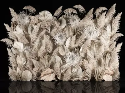 Vertical garden wall made of dry palm branches and pampas grass 3D model