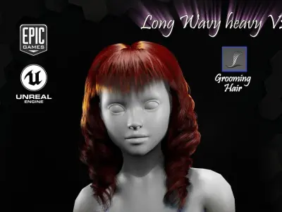Long Wavy Heavy V2 Grooming Real-Time Hairstyle Unreal Engine 4 3D model