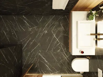 Modern dark bathroom interior scene 3D model