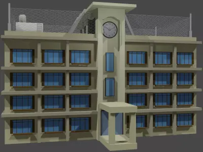 anime school building outside view Free 3D model