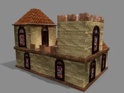 Castle house with stained glass windows Low-poly 3D model