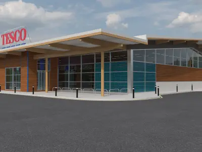 Tesco Supermarket UK Complete 3D model with textures Low-poly 3D model