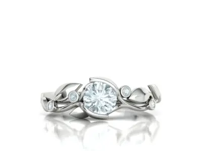 Floral Engagement Ring 6mm Stone Leaves design 3dmodel 3D print model