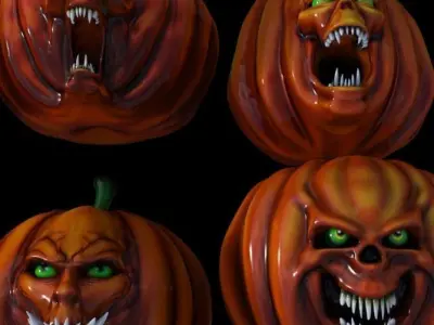 Pumpkins collection halloween decoration Low-poly 3D model