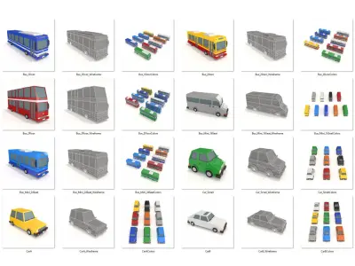 Cartoon Vehicle Pack - 145 Colors Low-poly 3D model