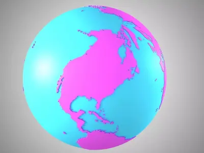 Solid Color Pink Blue Globe 3D model