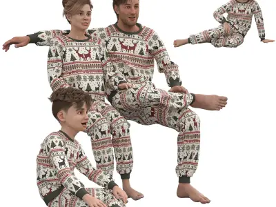Christmas Family - Festive Character in Matching Pajamas Low-poly 3D model