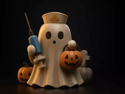 Cute Ghost Nurse with Pumpkin and Syringe Halloween Decor 3D print model