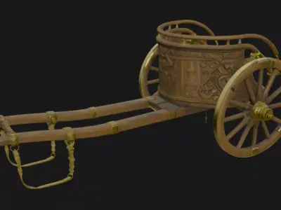 Ancient Vintage Ornate Wooden Carriage 3D Model 3D model