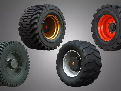 Industrial Wheels and Tires  4 in 1 3D Model Pack