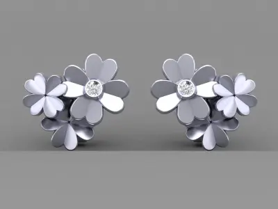 Cluster Four Leaf Clover Stud Earrings 3D Model Print Design 3D print model