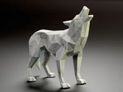 Geometric Low Poly wolf statuette PBR Low-poly 3D model