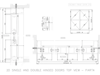 2D SINGLE AND DOUBLE HINGED DOORS TOP VIEW 3D model