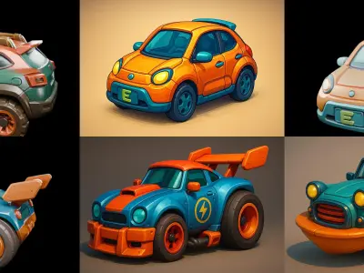 Stylized Car Advanced model bundle 3 pack 100 glb 3D model