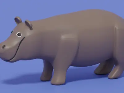 Cartoon Cute Hippopotamus 3D model