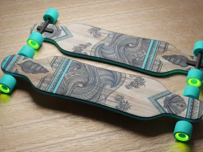 Skateboard hawaiian longboard Low-poly 3D model