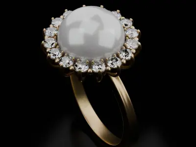  A Gold Pearl Ring with Diamond Accents Free low-poly 3D model