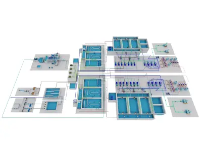 Water Waste and Sewage Treatment Plant system 05 3D model