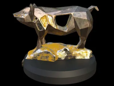 Steampunk Pig Rock Low-poly 3D model