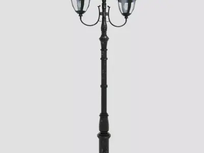 StreetLamp04 wrought iron lamp post with two lights Low-poly 3D model