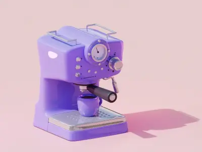 Isometric Stylized Cartoon Vintage Coffee Machine with a cup Low-poly 3D model